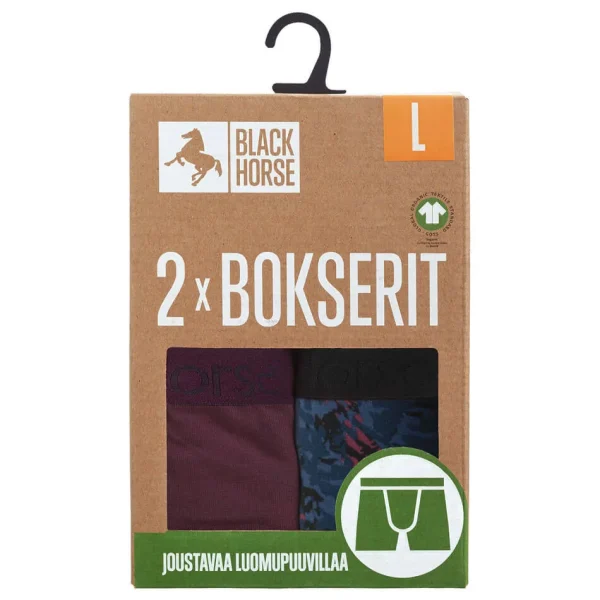 Puuvillabokserit 2 kpl pkt Black Horse Wine Blue Dusk 1
